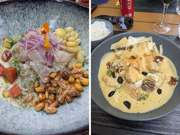 (左)低溫烹調的Ceviche搭配品種大小各異的玉米