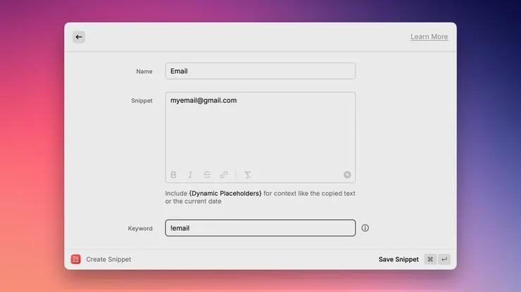 使用 Create Snippet 指令設定 Email Snippet