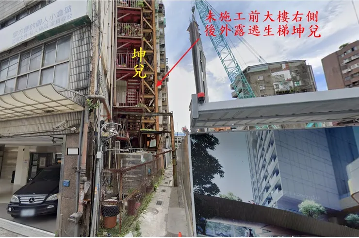 大樓後方外露逃生梯