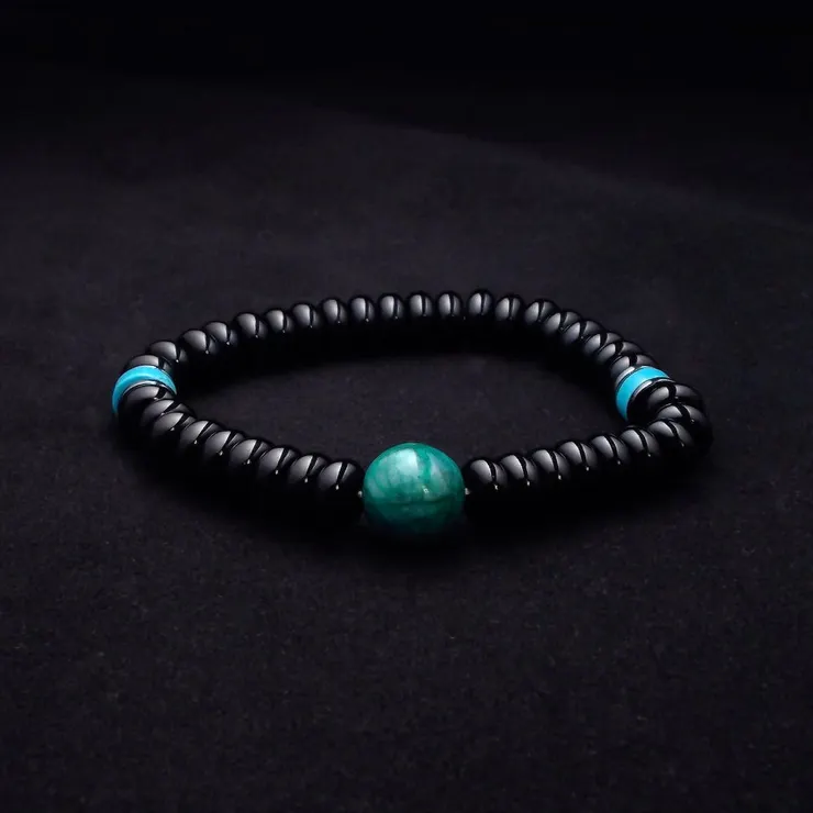 鳳凰松石配黑瑪瑙 重生之力 男士手鍊 QBR-00003