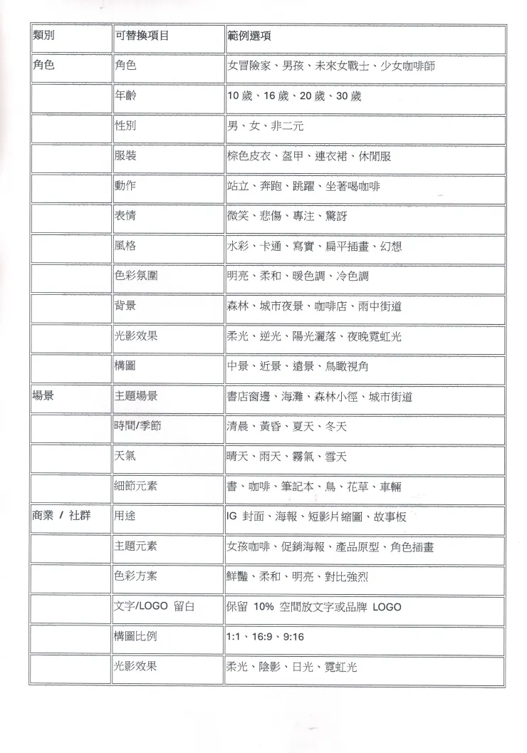 可替換關鍵詞清單