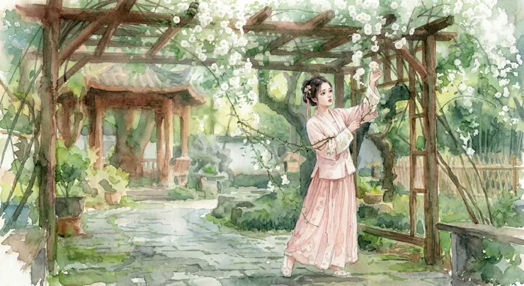 怕鉤衣袖，不放攀花手。——王十朋      Gemini繪圖示意    