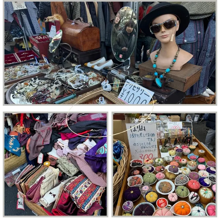 左下：成堆的衣服，寶物果然都需要翻找。／右下：南瓜造型的針線包，也太可愛。