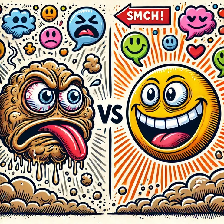 真實臭臉 vs 偽善笑臉 (小昕咒語Bing繪圖)