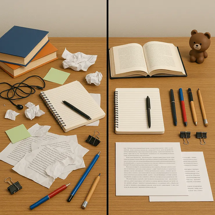 AI示意圖：整齊與凌亂書桌的對比