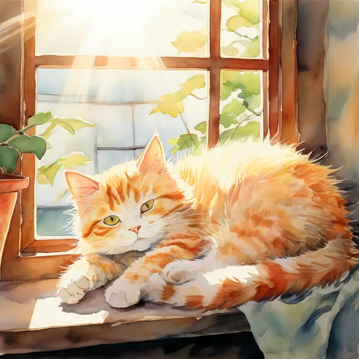 窗臺上，貓咪慵懶趴著