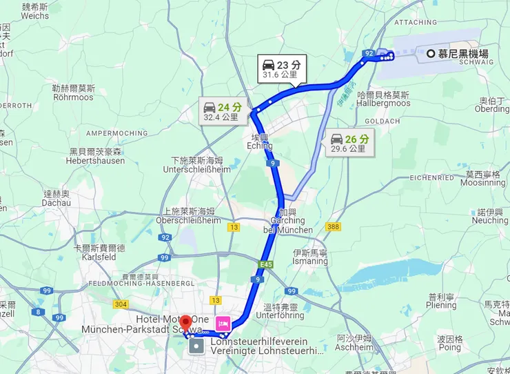 △從慕尼黑機場前往BMW世界路線