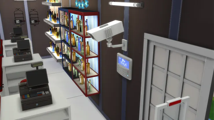 收銀處和大門口怎麼可能沒有閉路電視？這是最最重要的地方！當然也要有警報器。