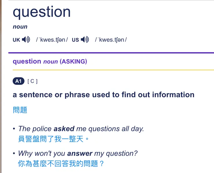 劍橋字典:question