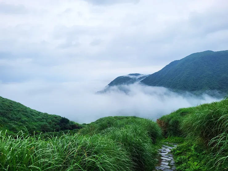 筆者在5/20梅雨鋒面過後先行前往踏查，整日風雨未歇，意外發現藏身在雲霧中的金包里大路