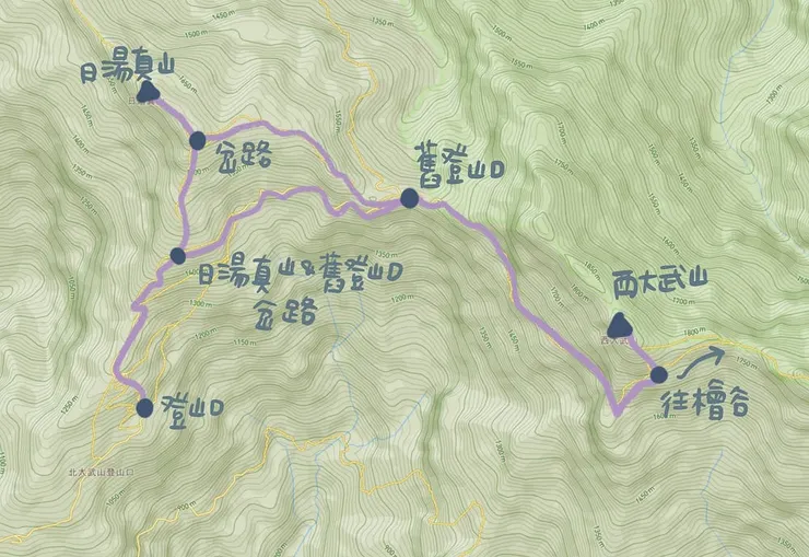 日湯真山、西大武一日行路線圖
