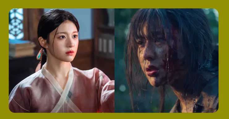 圖左為高允貞在《還魂2:光與影》的古裝扮相,而圖右則是第五集當中,張喜秀獨身對抗霸凌者而狼狽搏鬥的場景。這兩個形象落差極大。