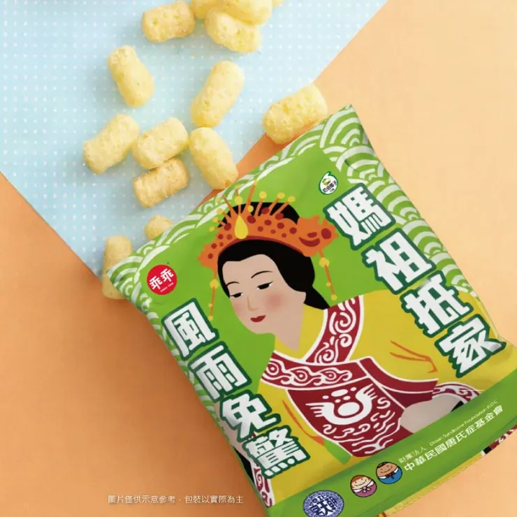 ▲唐氏症基金會攜手北港朝天宮推出聯名乖乖，象徵祝福與安定。