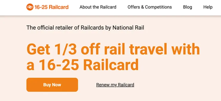 16-25 Railcard，提供25歲以下學生購買，25歲以上則可以購買26-30 Railcard，價格一樣是一年£35