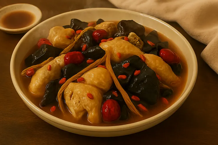 記憶中的金針雲耳蒸雞。（插畫由 Copilot 協助創作）