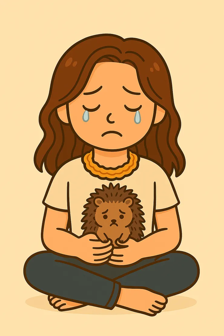 眼淚落下的那一刻，我終於伸手把小刺蝟摟進懷裡。那不是別人，而是我自己—曾經渾身是刺、也曾經傷人的我。原來懺悔不是要拔光這些刺，而是學會在哭泣中心疼牠，承認牠就是我的一部分。