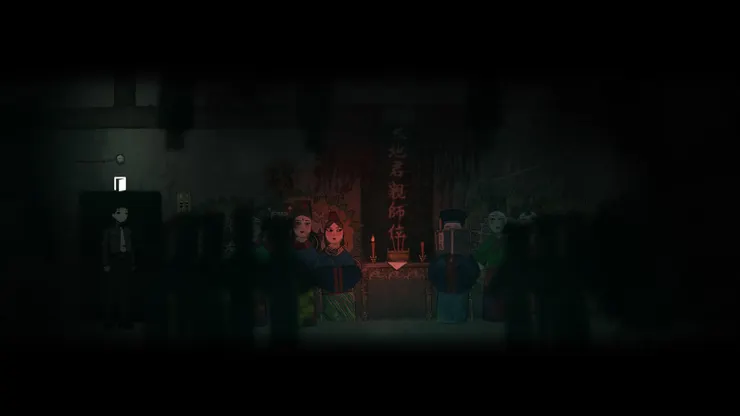 有多具紙紮人和巨大牌位的詭異房間，仔細看還可以看到某具紙紮人的眼珠子會動《煙火(烟火)》