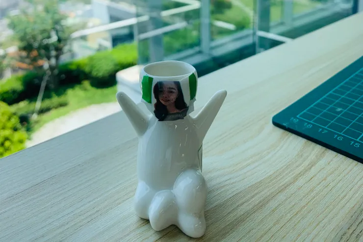 辦公室裡 有我頭貼高舉「自由」的盆栽