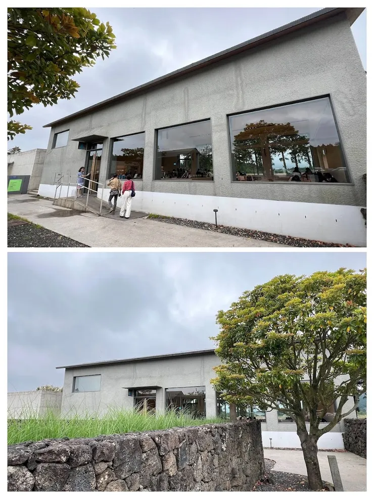 在農場旁清水模的建築內的藍瓶咖啡店