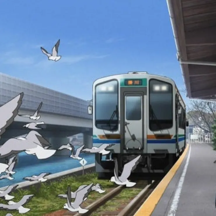 搖曳露營動畫中,佐久米車站的冬季場景