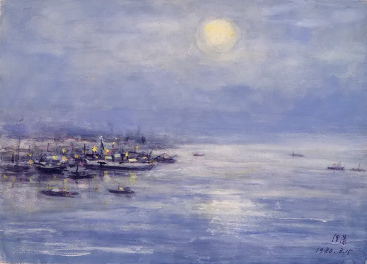 李澤藩《月夜漁港》 (南寮) 1980