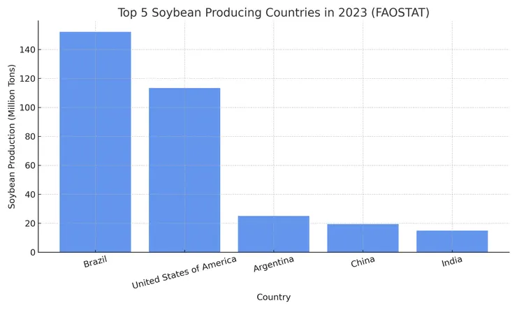 2023年大豆產量最高五國。資料來源：FAO