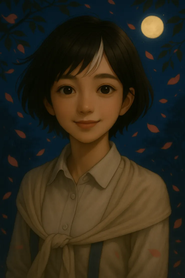 那晚的妳，在明月與夜景的襯托下，如此美麗。 無論我的情緒有多洶湧，妳只是靜靜地看著我，專注、安靜，不曾迴避。我一直到現在，才終於有勇氣，將那樣的妳，描繪下來。