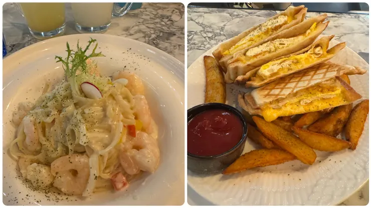 奶油蝦仁義大利麵有十隻左右的大蝦仁哦！