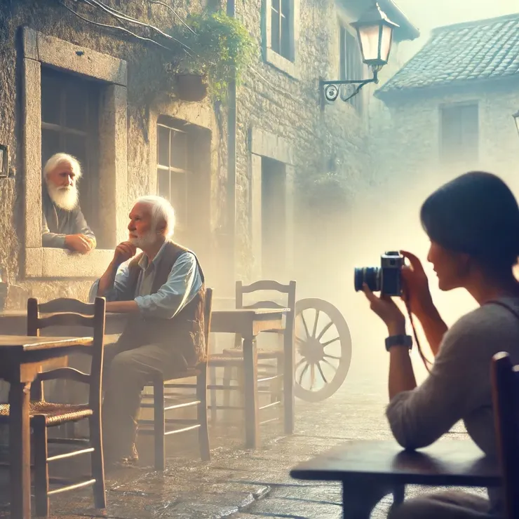 There was something about him that spoke of wisdom and stories untold. Without hesitation, she lifted her camera and snapped a photo, capturing his thoughtful expression through the misty glass.