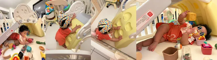 還有一樣是Diffno的溜滑梯很好組裝，高度也不會太高，適合寶寶練習爬站，她很喜歡躲在下面很有安全感：）