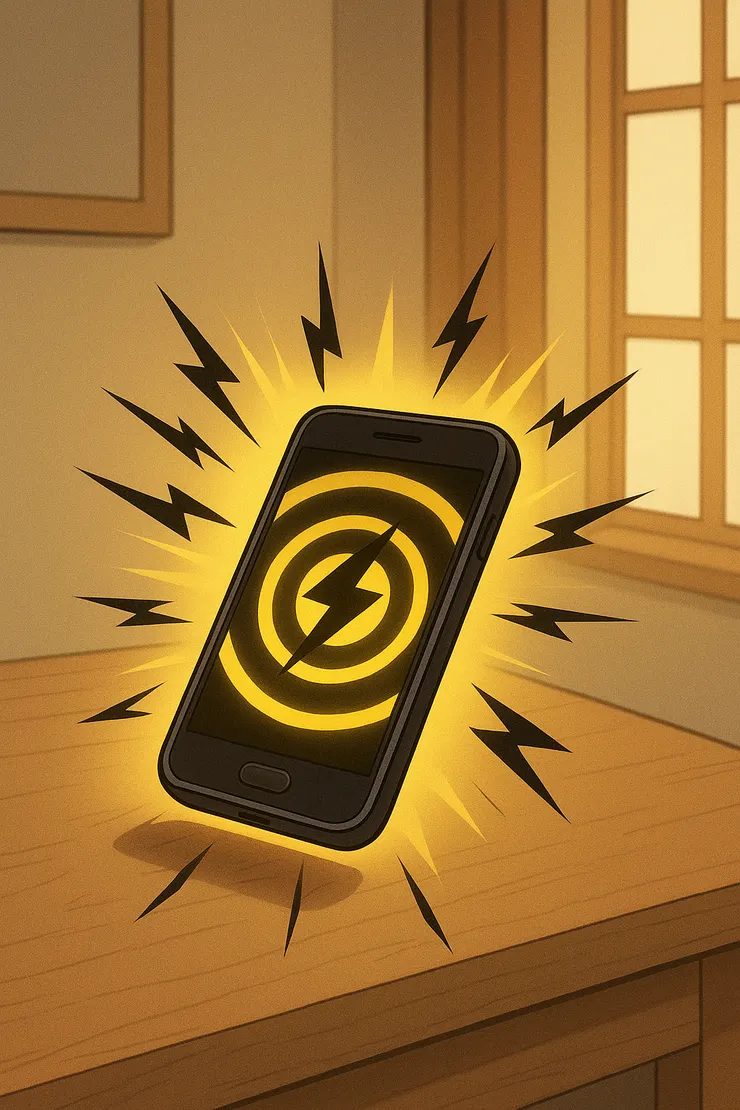 手機突然強烈的震動，閃爍著黑黃交錯的光芒......