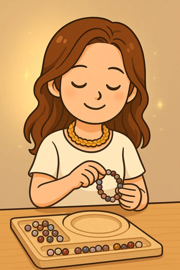 暖橘Q在我的靈魂配珠小房間裡,靜靜陪著我, 幫我的情緒與能量,一顆一顆排好,鋪成穩穩回家的光之路。