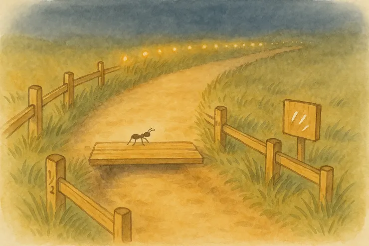 半掌作護欄，一指作路燈。