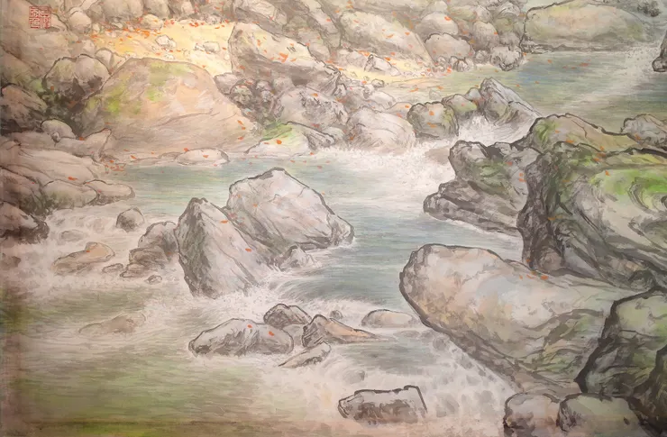 〈溪原散牧〉局部－溪流