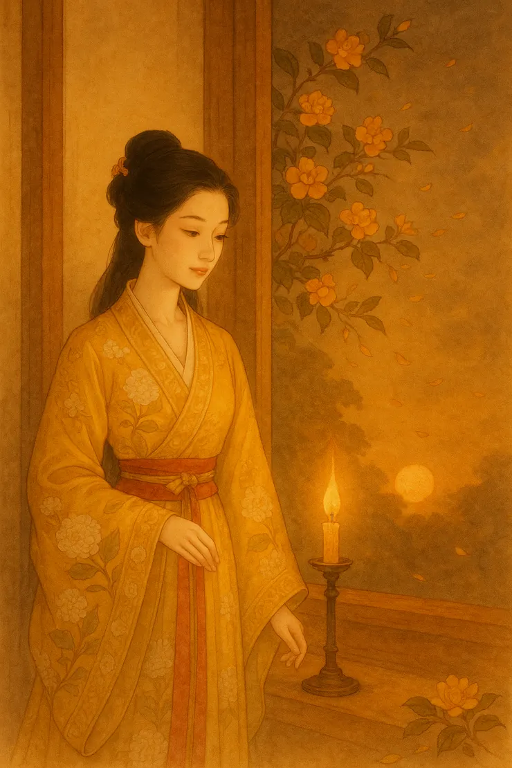 願在夜而為燭，照玉容於兩楹。