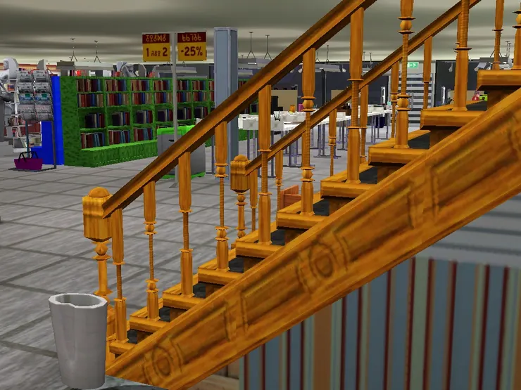 我建樓梯時沒有特別的想法。木造的為書店帶來另一番典雅感覺。