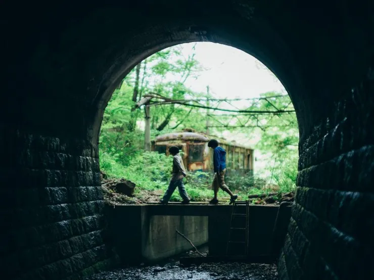 《怪物》當中湊與依里在秘密基地裡玩耍的許多場景的構圖都非常美,搭配坂本龍一的配樂更是將意境提升到另一種境界。圖片來源:Yahoo奇摩電影