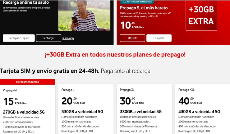 Vodafone預付卡方案(僅供參考，以網站公告為準)