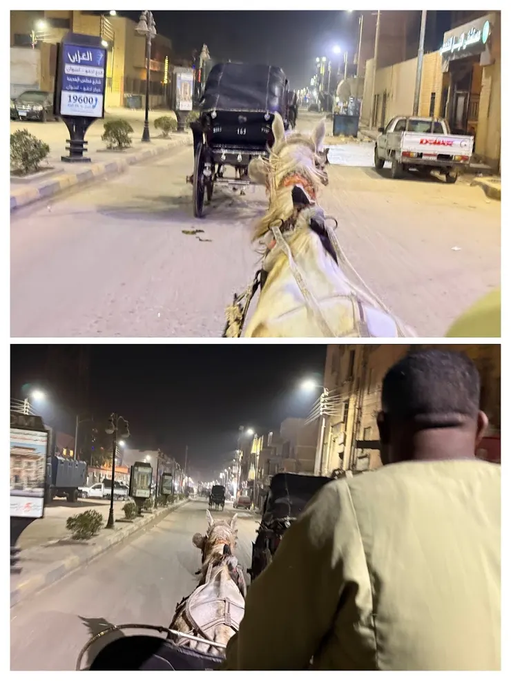 汽車休息中，馬車一輛接一輛奔馳著。