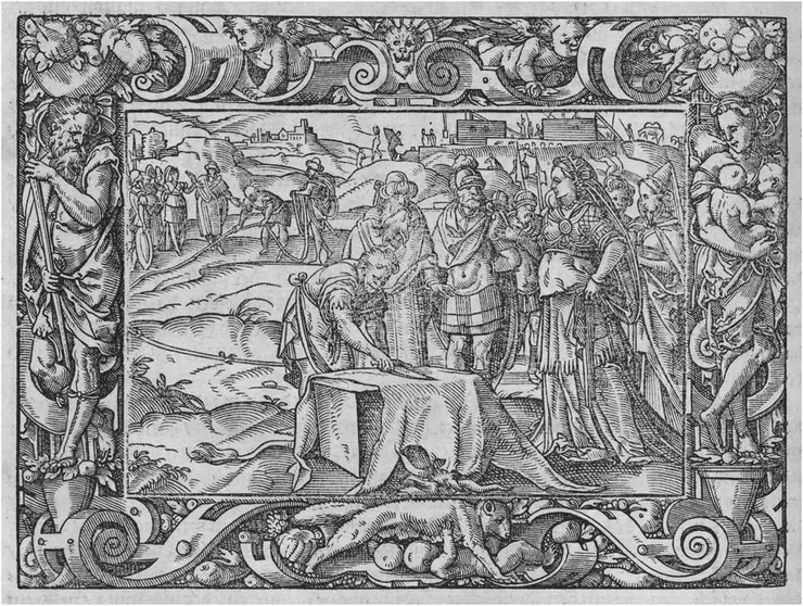 狄多公主命人拆解牛皮圍地中。"The Dido Story in Accounts of Early Modern European Imperialism—An Anthology"