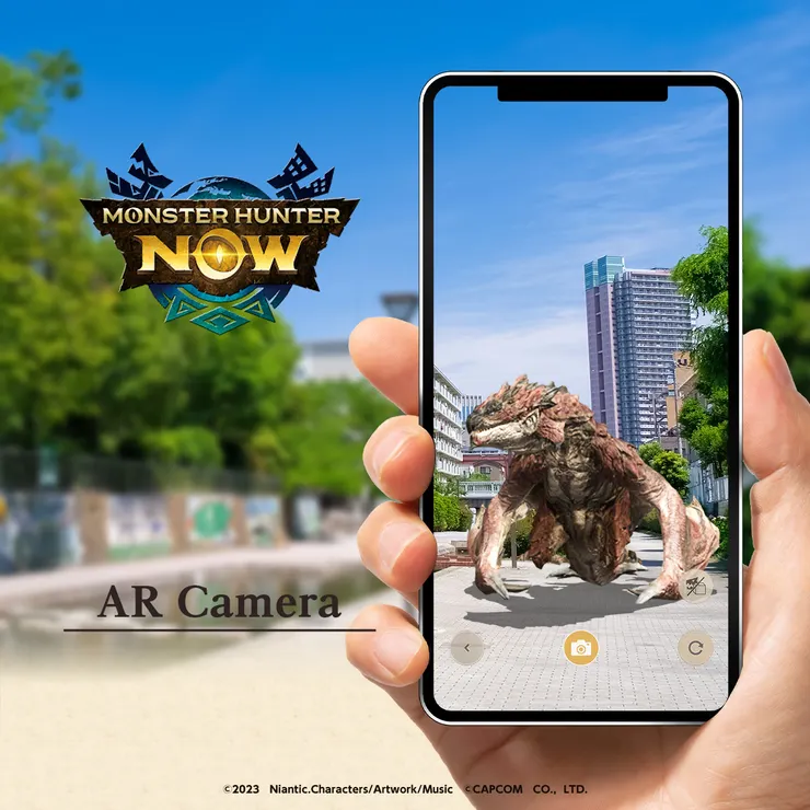 藉由 AR 相機模式，雄偉的怪物就出現在你眼前的現實世界環境中