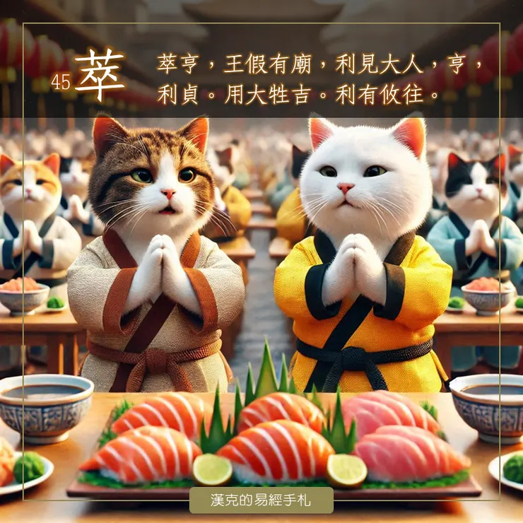 澤地萃卦。先有相遇，再有相聚。今日與你做兄弟。  （漢克設計，AI生成圖）