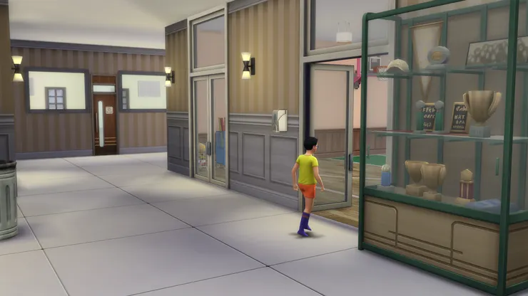 之前提過這些玻璃門是通往禮堂，我以前的學校也是這樣。