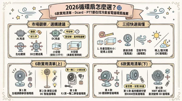 2026循環扇怎麼選?🌀 6款實用清單,Dcard、PTT都在找冷氣省電循環扇推薦
