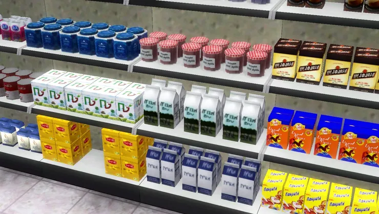 這邊是早餐常見的食品，果醬啊、盒裝牛奶啊。