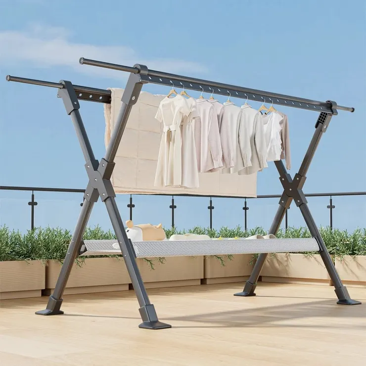 【AOTTO】升級加長X型伸縮折疊曬衣架