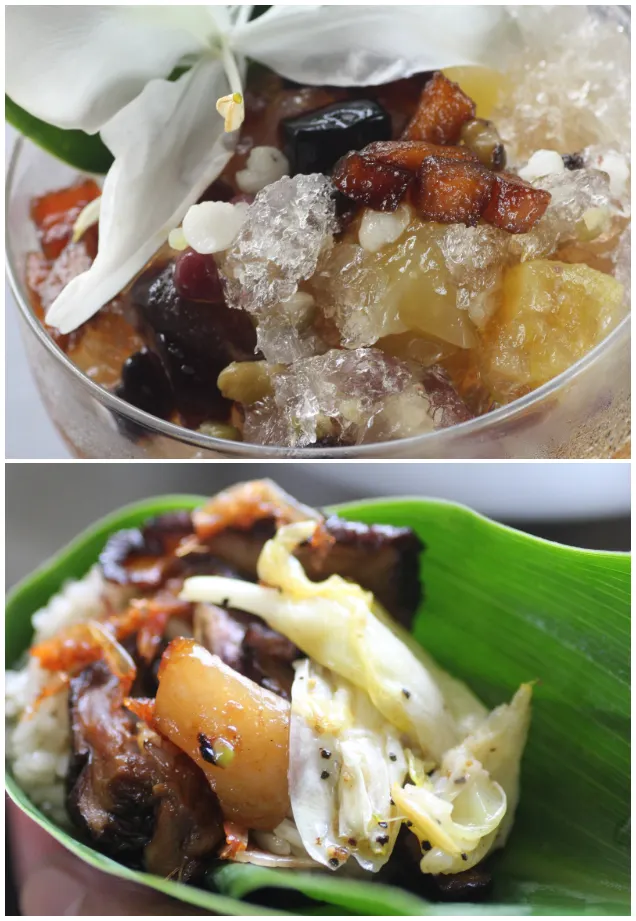 上為屏東牡丹的野薑花剉冰  下為新竹內灣的野薑花粽