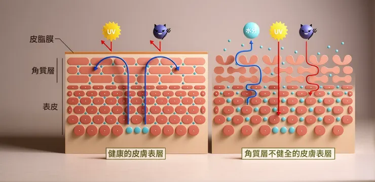 健康肌膚屏障與受損肌膚屏障