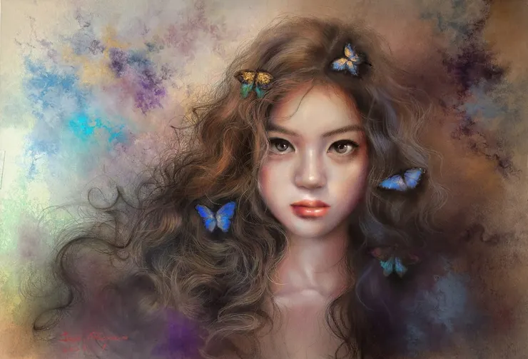 蝴蝶與女孩 (媒材:粉彩)