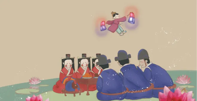 三姓神話中，神人與公主在婚姻池舉行成婚儀式。